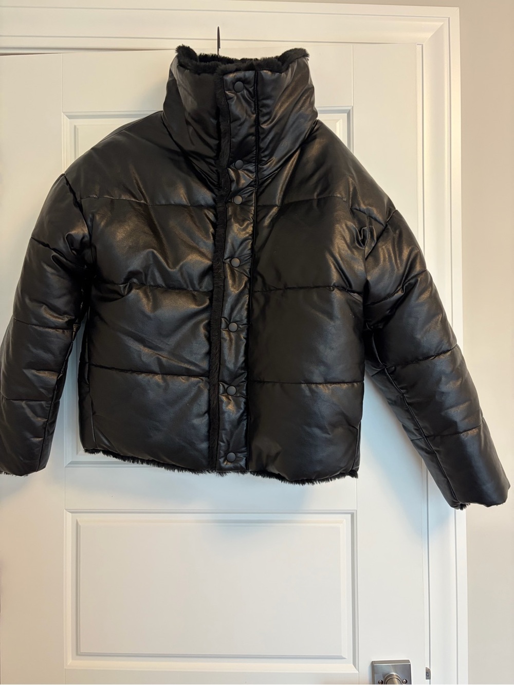 Black Reversible Puffer Jacket - Warm Quilted Coat